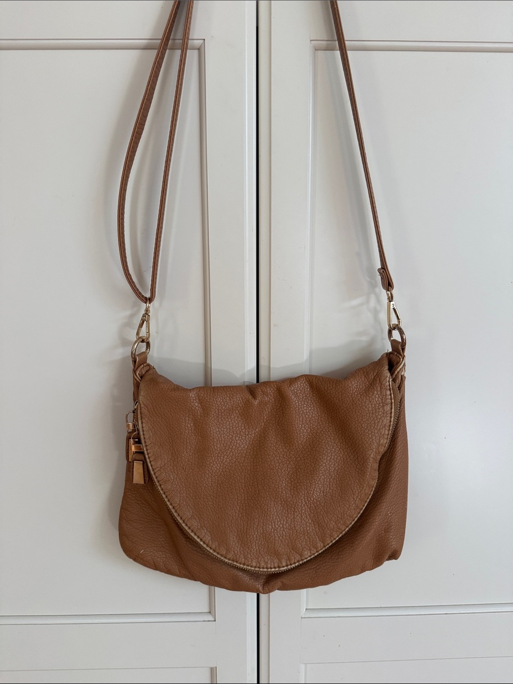 MMS Design Studio Pebbled faux Leather Crossbody in Cognac